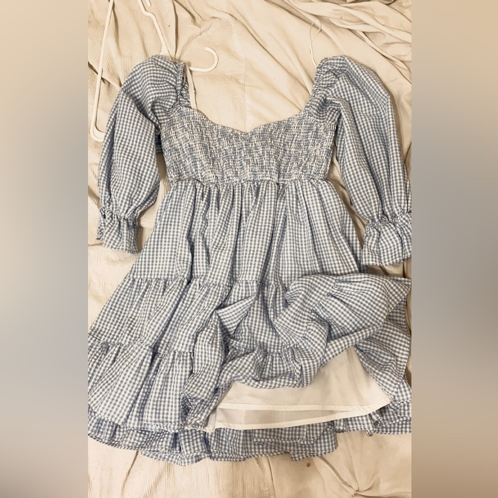 Blue & White Picnic off the shoulder dress